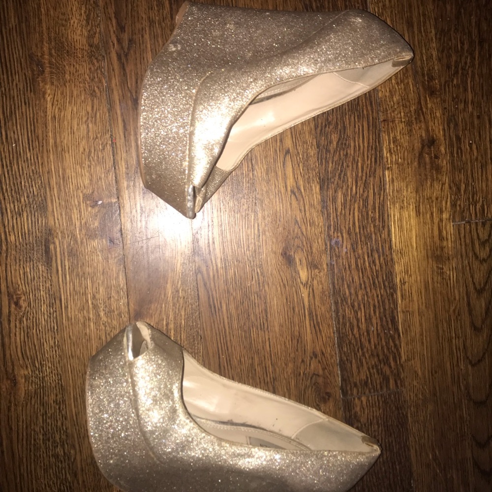 Glitter peep toe wedges